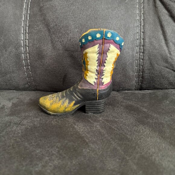 Western Cowboy Boot Figurine Hand-Painted Ceramic Multicolor Decoration - Picture 1 of 6